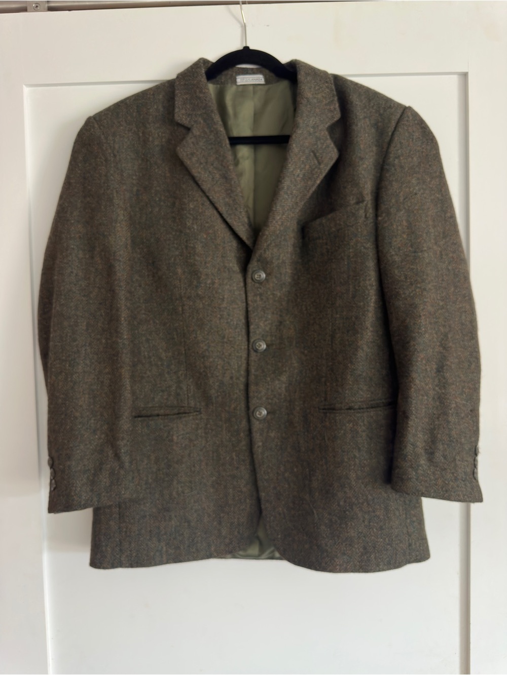 Classic Oversized Olive Herringbone Wool Sport Coat, made in Canada